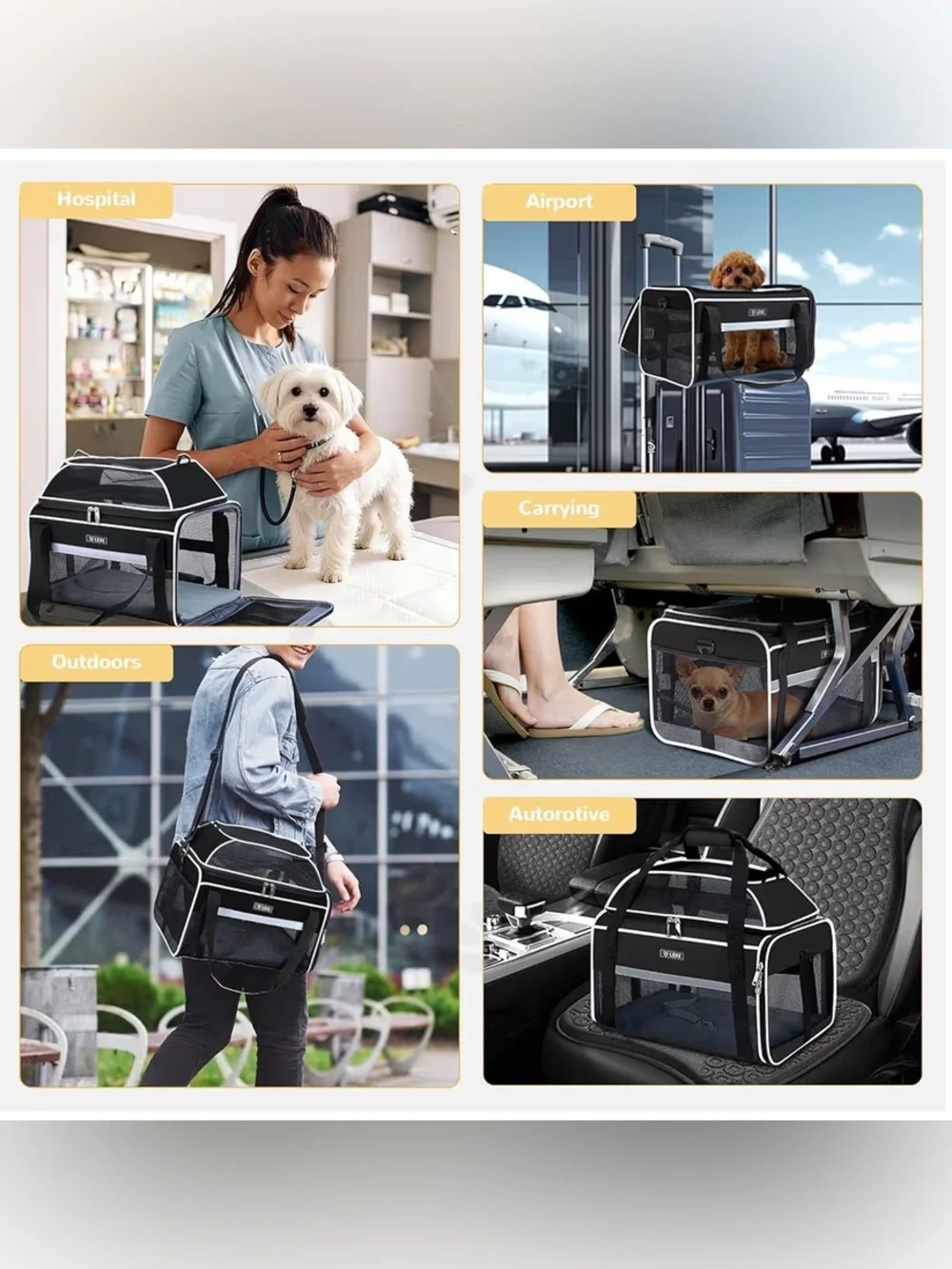 Black Soft-Sided Pet Carrier for Dogs and Cats